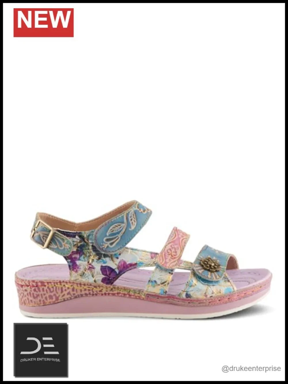 Slingback Wedge Sandals with Buckle Leather Faux Leather